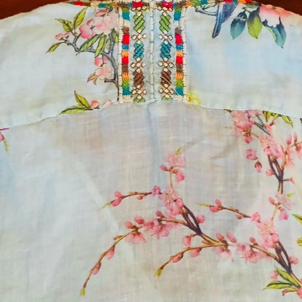 Johnny Was Light Blue Floral V-Neck Blouse - Picture 7 of 10